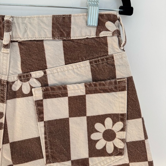 PACSUN Eco Flower Checkerboard High Waisted Denim Festival Shorts Size 26 - Picture 6 of 8